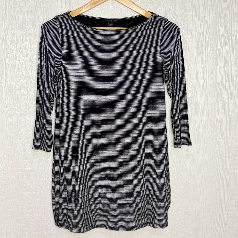 J. Jill Wearever Black White Striped 3/4 Sleeve Tunic Top Travel Casual XS
